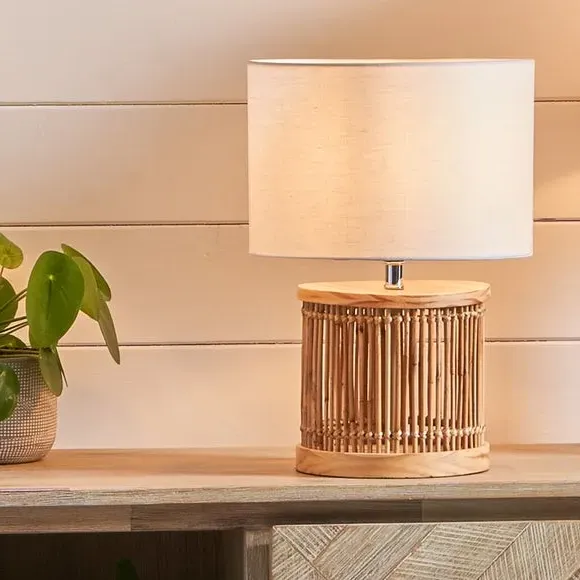 Ribbed Table Lamp - Natural, Coconut Wood image