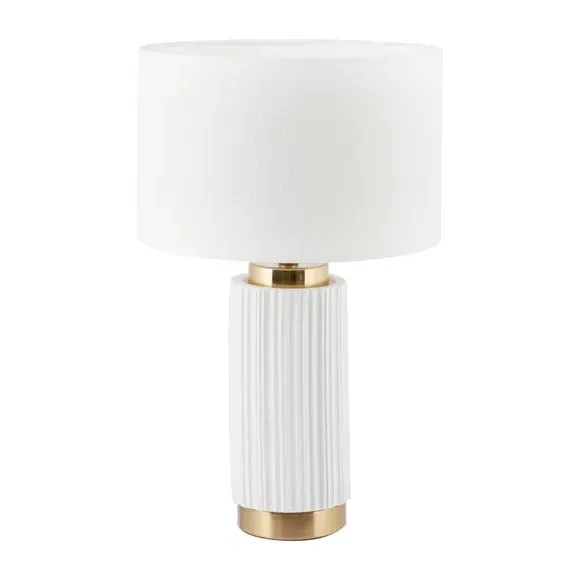 Ribbed Table Lamp with Fabric Shade - White, Ceramic