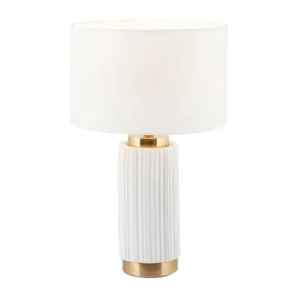 Ribbed Table Lamp with Fabric Shade - White, Ceramic