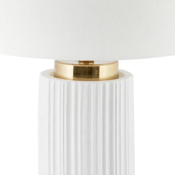 Ribbed Table Lamp with Fabric Shade - White, Ceramic