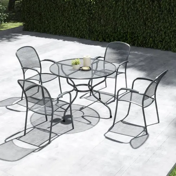 Round 4-Seater Dining Set - Grey, Steel image