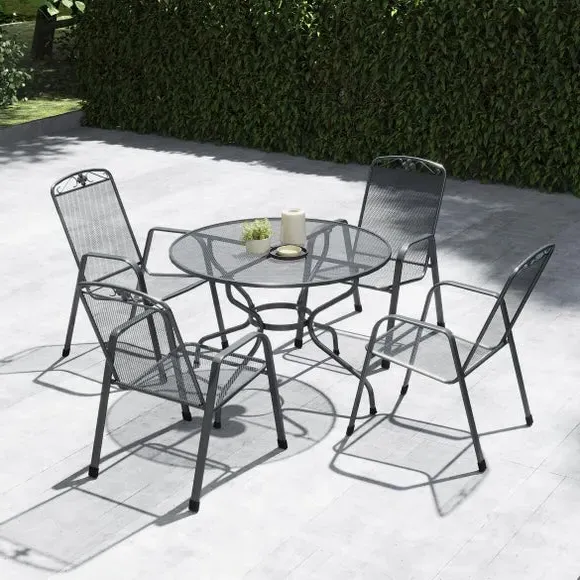 Round 4-Seater Dining Set - Grey, Steel