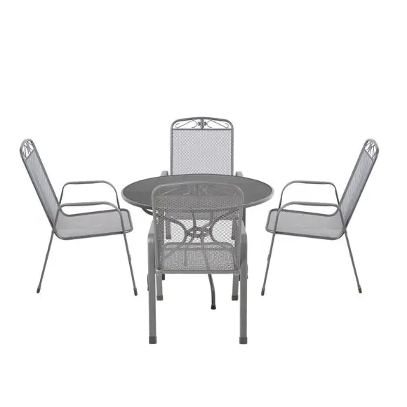 Round 4-Seater Dining Set with Cushions - Grey