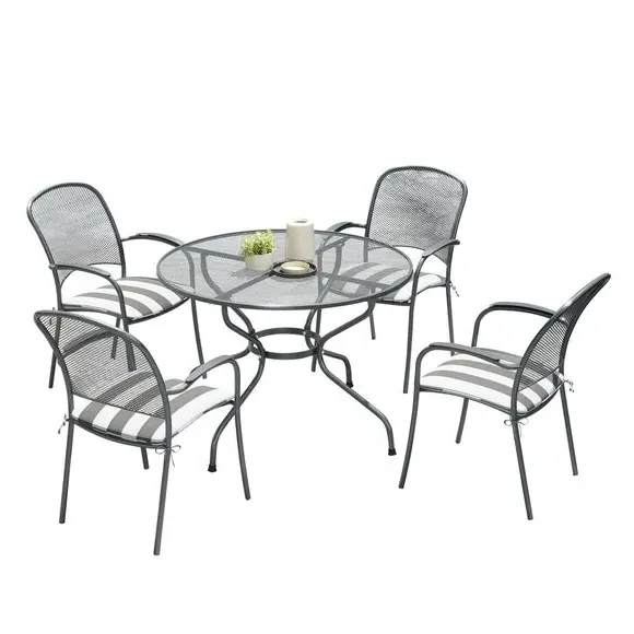 Round 4-Seater Dining Set with Cushions - Grey