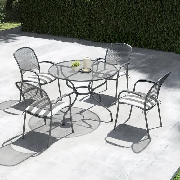Round 4-Seater Dining Set with Cushions - Grey image