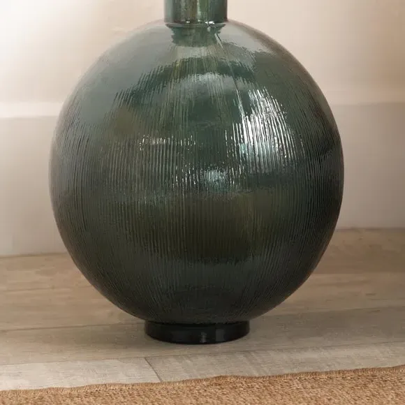 Round Bottle Vase - Green, Glass