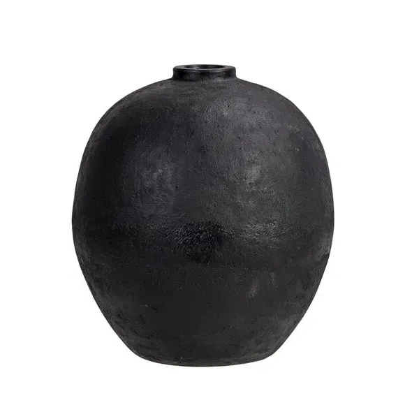 Round Decorative Vase - Black, Fibrestone