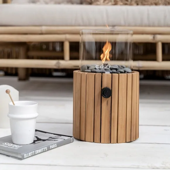Round Fire Lantern Gas Fueled - Teak, Wood