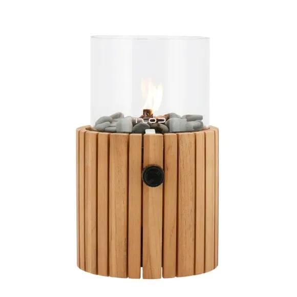 Round Fire Lantern Gas Fueled - Teak, Wood
