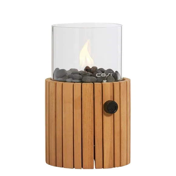 Round Fire Lantern Gas Fueled - Teak, Wood