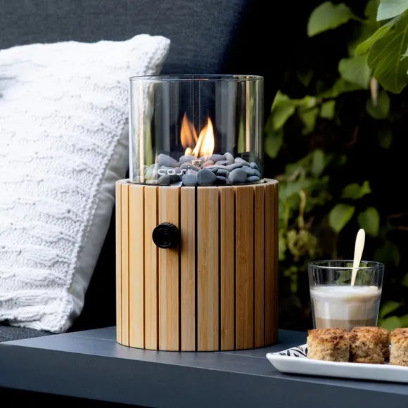 Round Fire Lantern Gas Fueled - Teak, Wood image