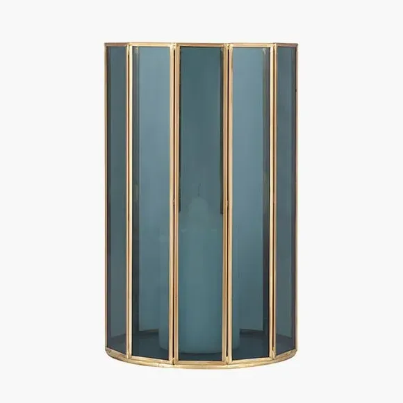 Round Hurricane Candle Holder - Brass, Glass