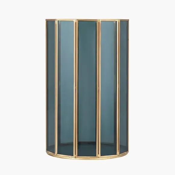 Round Hurricane Candle Holder - Brass, Glass