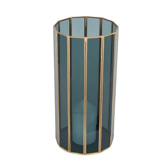 Round Hurricane Candle Holder - Brass, Glass