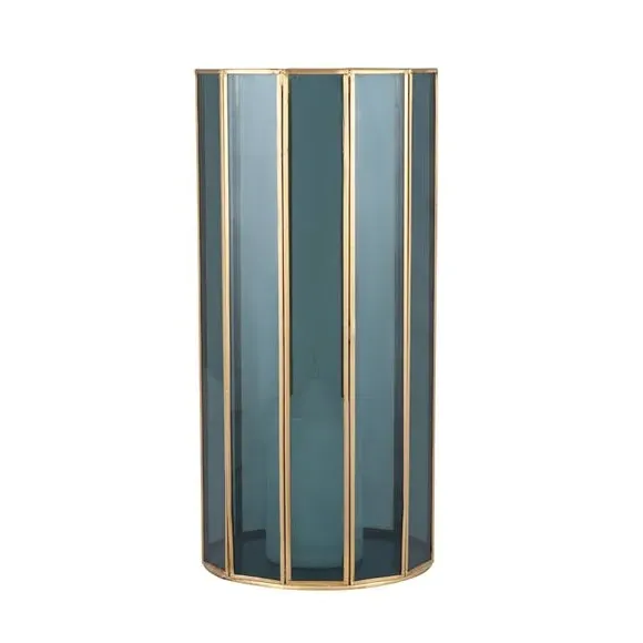 Round Hurricane Candle Holder - Brass, Glass
