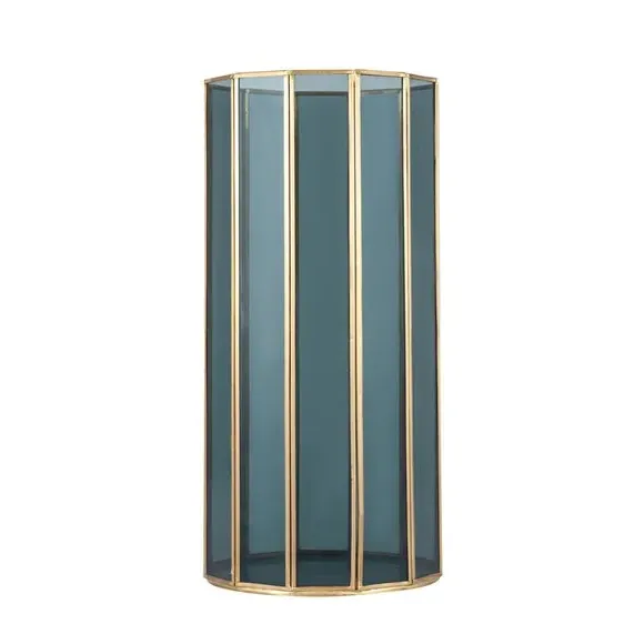 Round Hurricane Candle Holder - Brass, Glass