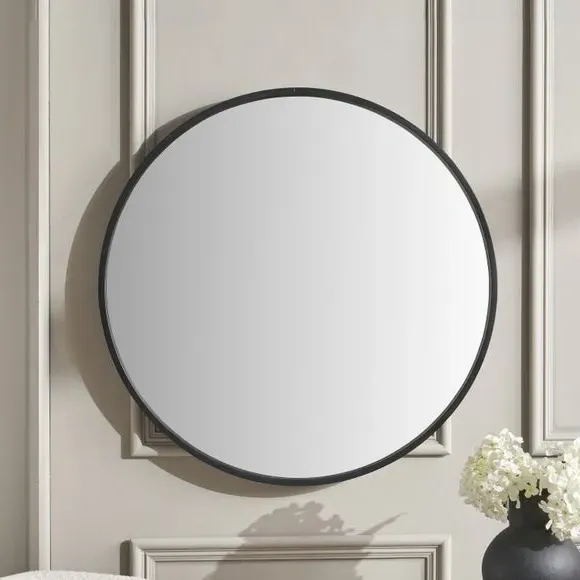 Round Mirror with Wood Frame - Black