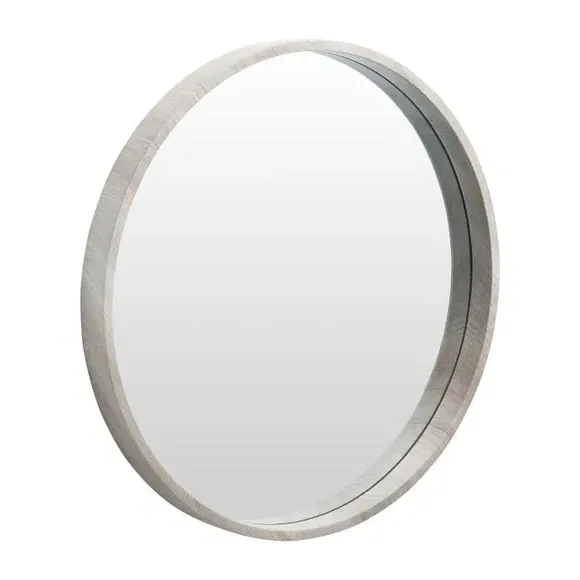 Round Mirror with Wood Frame - Grey