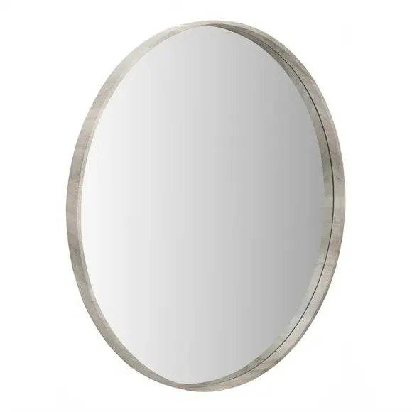 Round Mirror with Wood Frame - Grey
