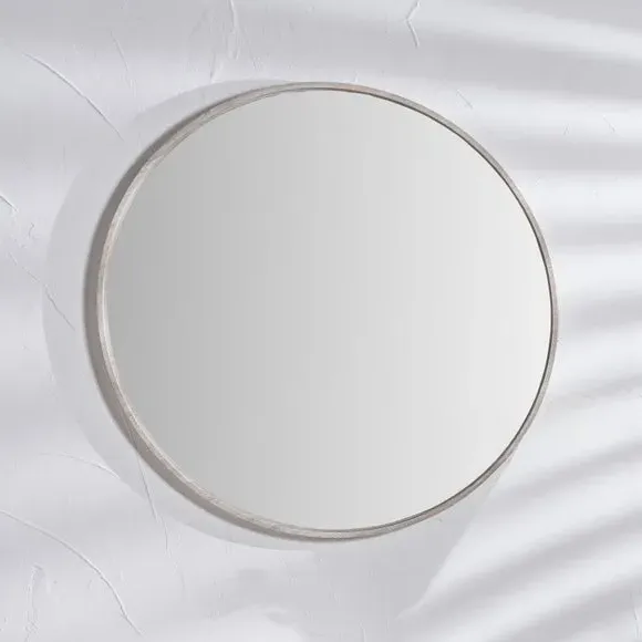 Round Mirror with Wood Frame - Grey