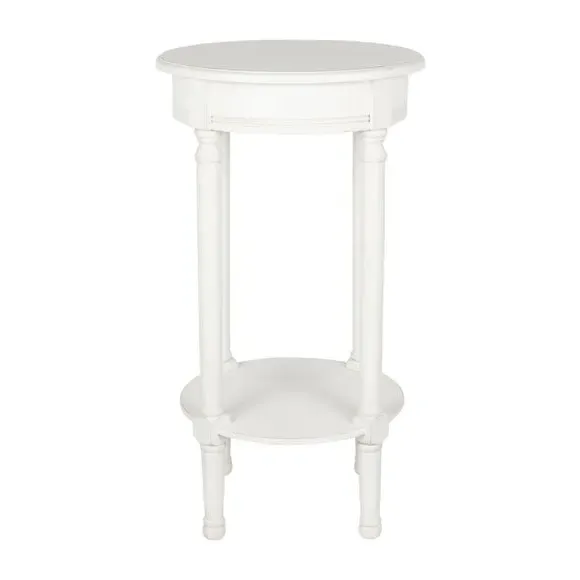 Round Side Table with Shelf - White, Pine