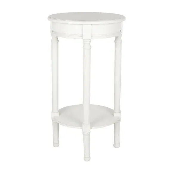 Round Side Table with Shelf - White, Pine