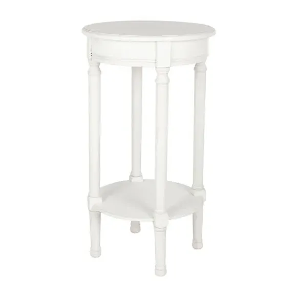 Round Side Table with Shelf - White, Pine