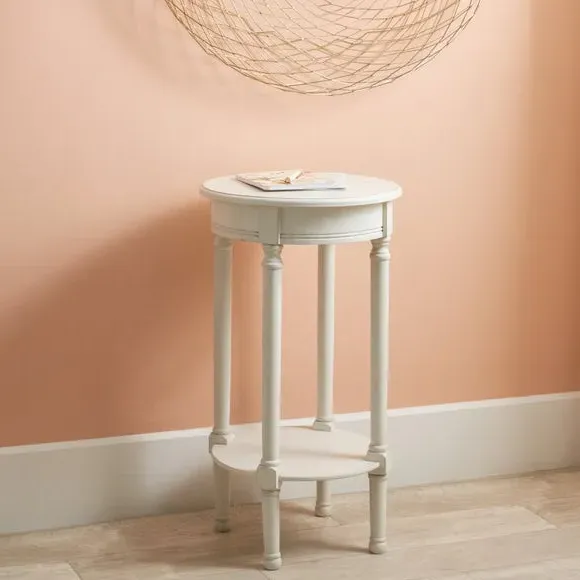 Round Side Table with Shelf - White, Pine