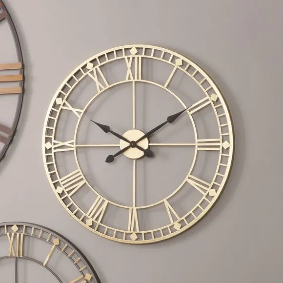 Round Skeleton Wall Clock - Antique Gold, Metal