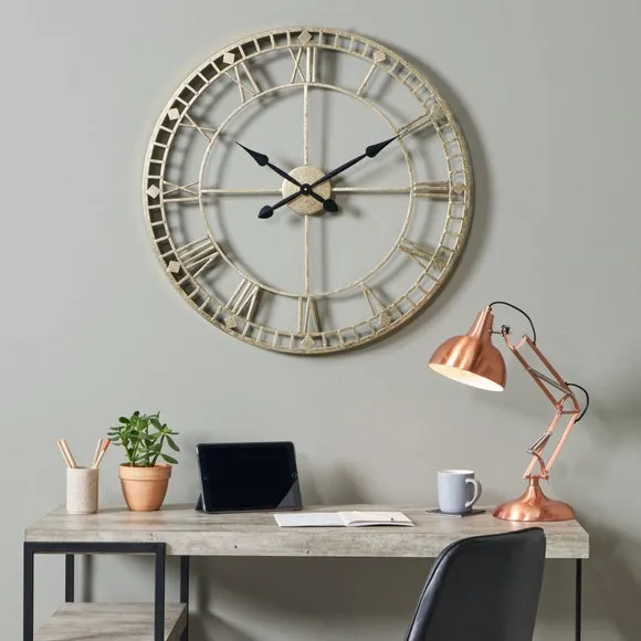 Round Skeleton Wall Clock - Antique Gold, Metal