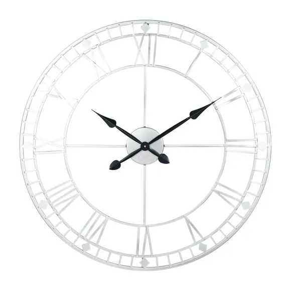 Round Skeleton Wall Clock - Antique Silver, Metal