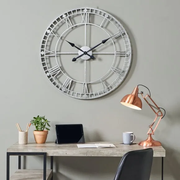 Round Skeleton Wall Clock - Antique Silver, Metal image