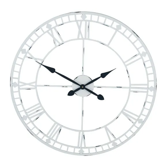 Round Skeleton Wall Clock - Grey, Metal