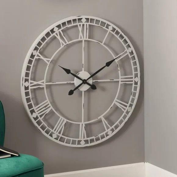 Round Skeleton Wall Clock - Grey, Metal