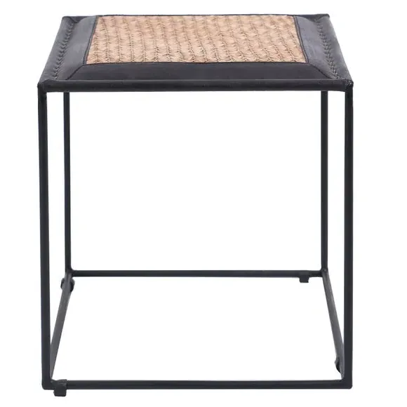 Round Stool with Metal Legs - Black, Leather