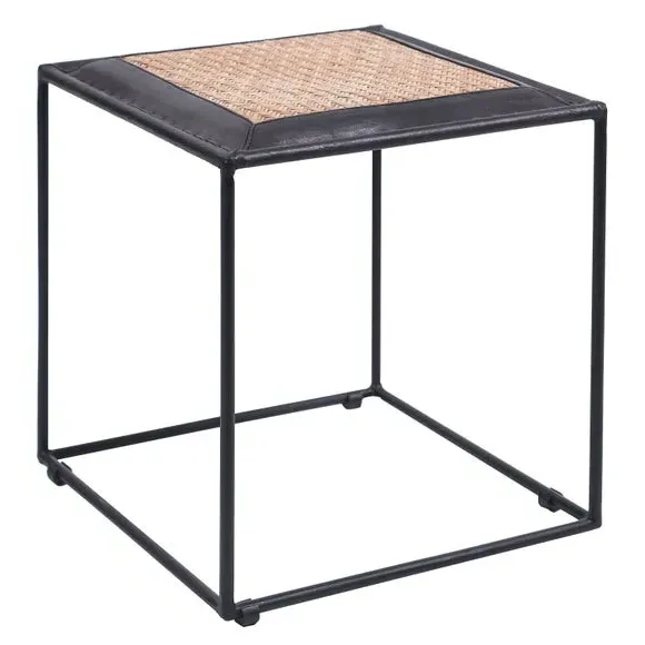 Round Stool with Metal Legs - Black, Leather