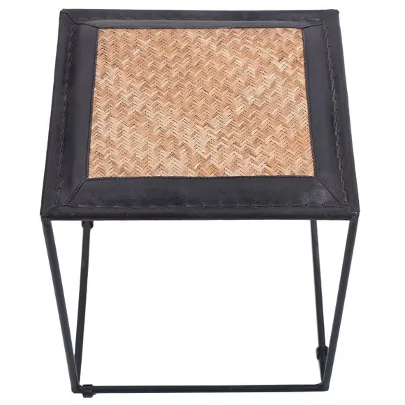 Round Stool with Metal Legs - Black, Leather