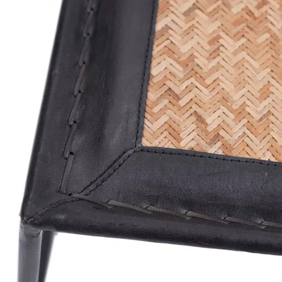 Round Stool with Metal Legs - Black, Leather