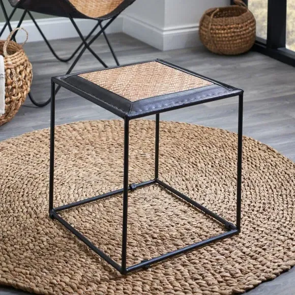 Round Stool with Metal Legs - Black, Leather image