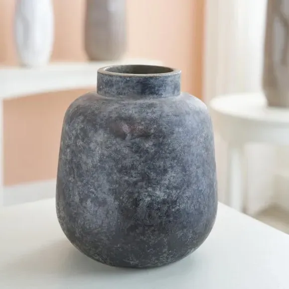 Round Vase with Concrete Finish - Grey, Stoneware