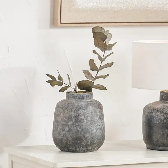 Round Vase with Concrete Finish - Grey, Stoneware image