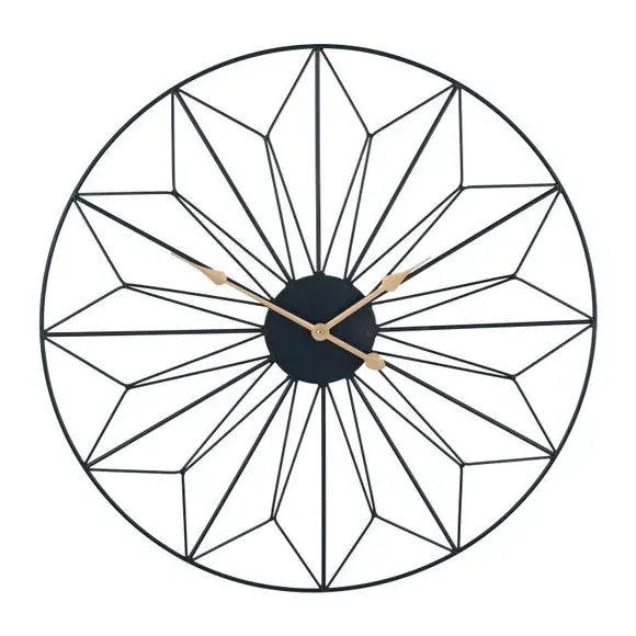 Round Wall Clock Geometric Design - Black, Metal