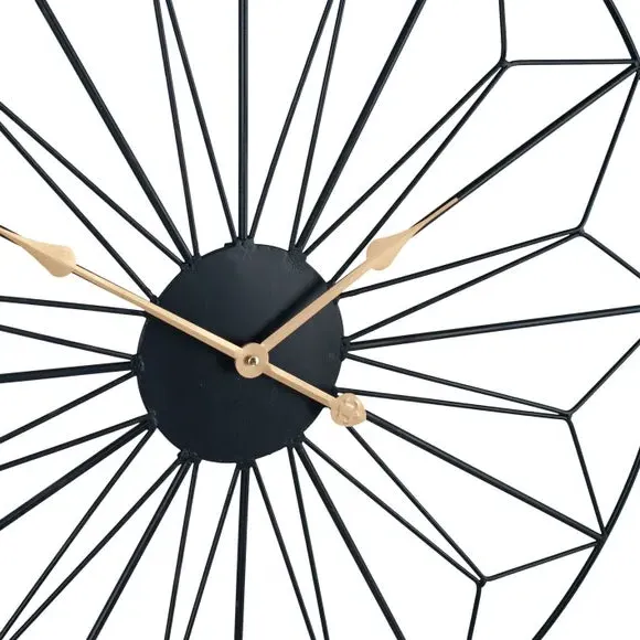Round Wall Clock Geometric Design - Black, Metal