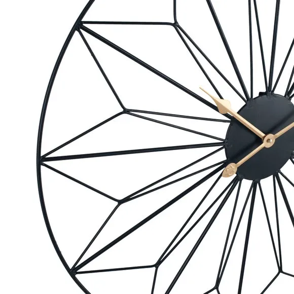 Round Wall Clock Geometric Design - Black, Metal