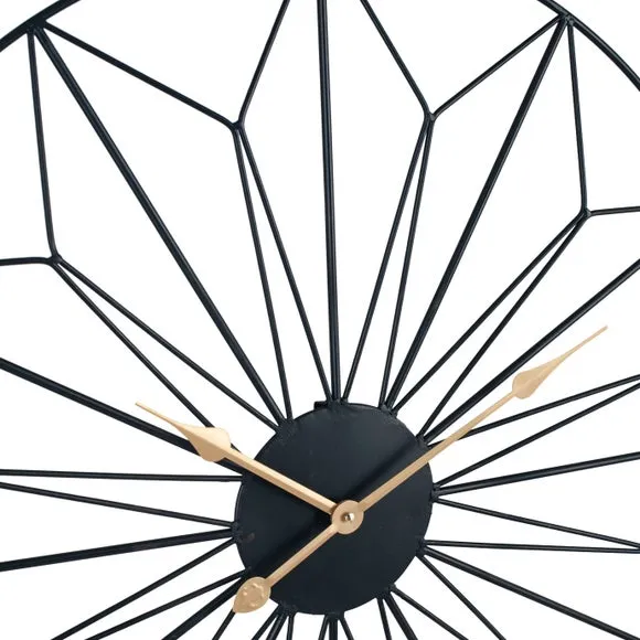 Round Wall Clock Geometric Design - Black, Metal
