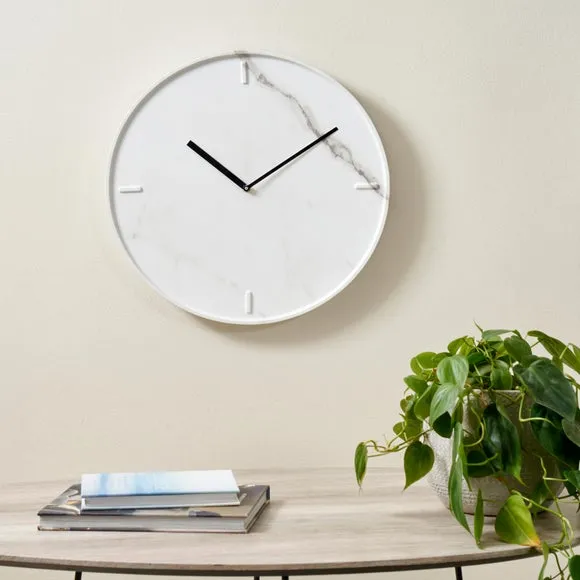 Round Wall Clock Marble Effect - White image