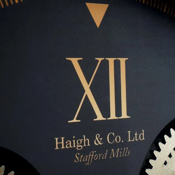 Round Wall Clock with Cog Details - Black, Metal
