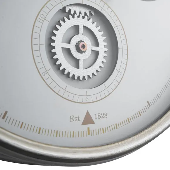 Round Wall Clock with Cog Details - White, Metal