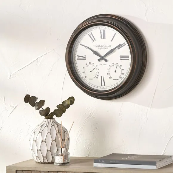 Round Wall Clock with Gauges - Bronze