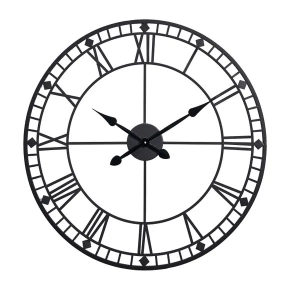 Round Wall Clock with Roman Numerals - Black, Metal